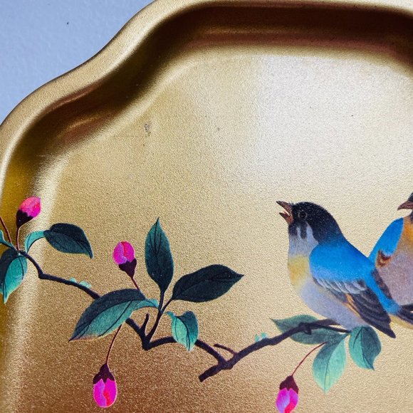 Elite Trays Bird Floral Pattern Mini Metal Trays Catch All 7.5x6” Set of 2 - Picture 4 of 5